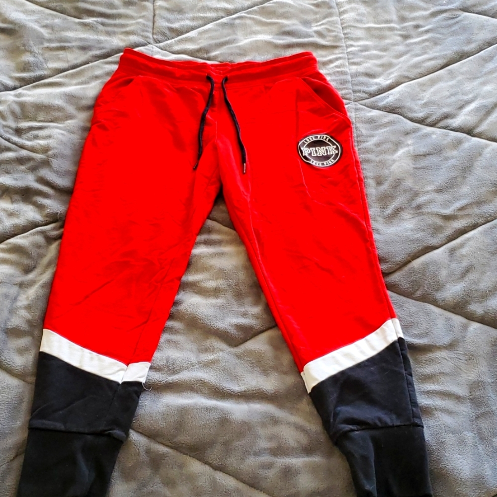 PINK sweatpants Medium red black and white
